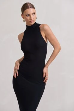 Mindy | Black Bodycon High-Neck Maxi Dress -ENY Clothing Shop WB CL132268002 MindyBlackBodyconHigh NeckMaxiDress4
