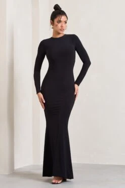 Donna | Black Long-Sleeved Open-Back Maxi Dress
