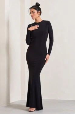 Donna | Black Long-Sleeved Open-Back Maxi Dress -ENY Clothing Shop WB CL133018002 DonnaBlackLong SleevedOpen BackMaxiDress2
