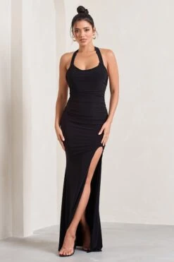 Idol | Black Halter-Neck Split Maxi Dress -ENY Clothing Shop WB CL133019002 IdolBlackHalter NeckSplitMaxiDress0
