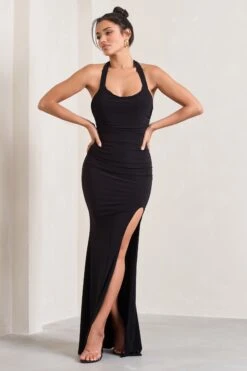 Idol | Black Halter-Neck Split Maxi Dress -ENY Clothing Shop WB CL133019002 IdolBlackHalter NeckSplitMaxiDress1