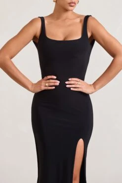 Elle | Black Square-Neck Open-Back Split Maxi Dress -ENY Clothing Shop WB CL133020002 ElleBlackSquare NeckOpen BackSplitMaxiDress3