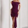Arielle | Plum Asymmetric Mini Dress With Tie Sash -ENY Clothing Shop WB CL133054101 AriellePlumAsymmetricMiniDressWithTieSash0