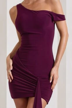 Arielle | Plum Asymmetric Mini Dress With Tie Sash -ENY Clothing Shop WB CL133054101 AriellePlumAsymmetricMiniDressWithTieSash0copy