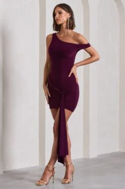 Arielle | Plum Asymmetric Mini Dress With Tie Sash -ENY Clothing Shop WB CL133054101 AriellePlumAsymmetricMiniDressWithTieSash6
