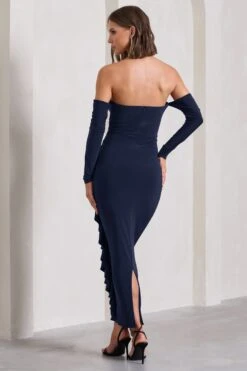 Montana | Navy Bardot Ruffle Maxi Dress -ENY Clothing Shop WB CL133102015 MontanaNavyBardotRuffleMaxiDress7 b4c059e1 40df 4f9e 9392 5fd373d9ea8a