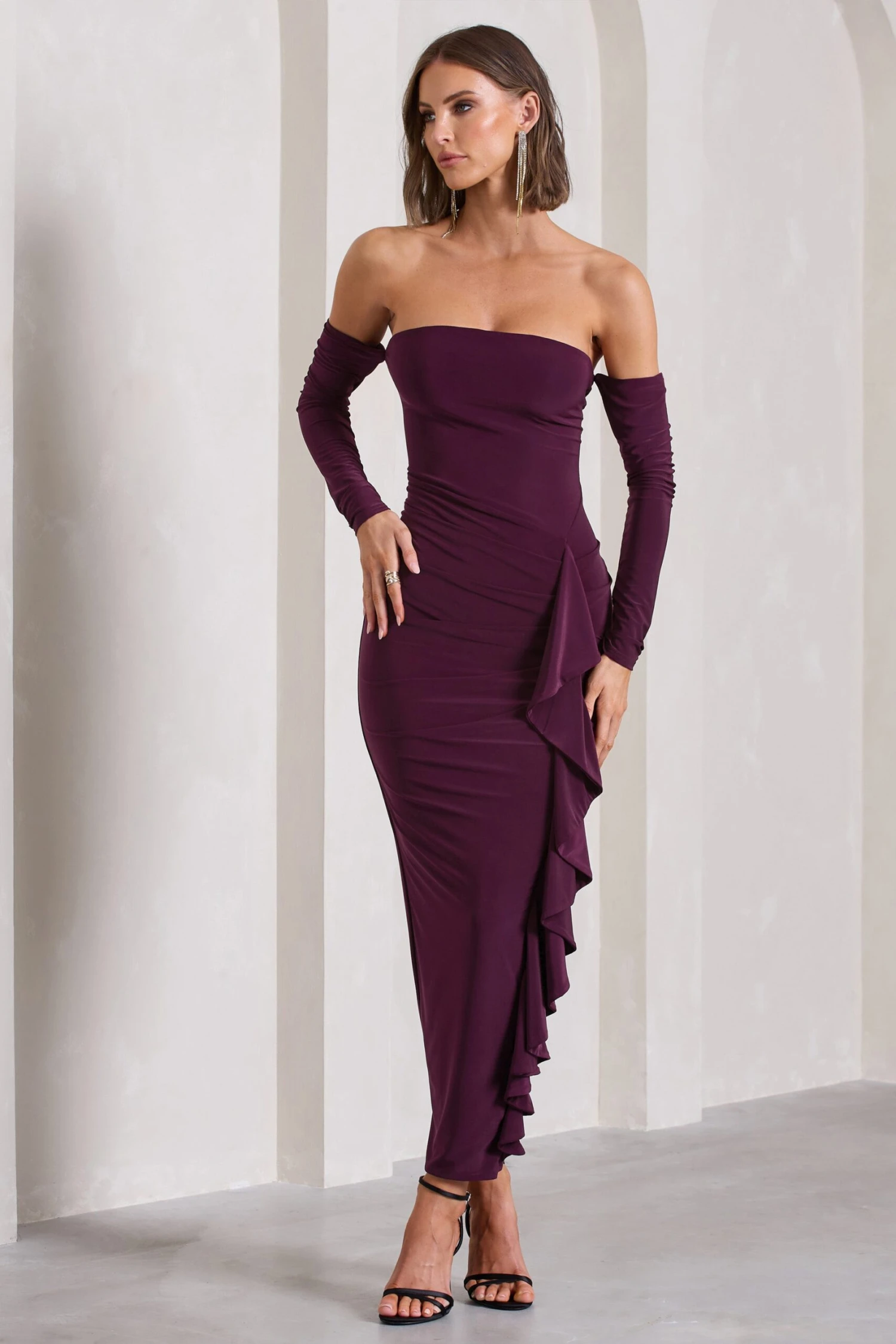 Montana | Plum Bardot Ruffle Maxi Dress 3 Montana | Plum Bardot Ruffle Maxi Dress