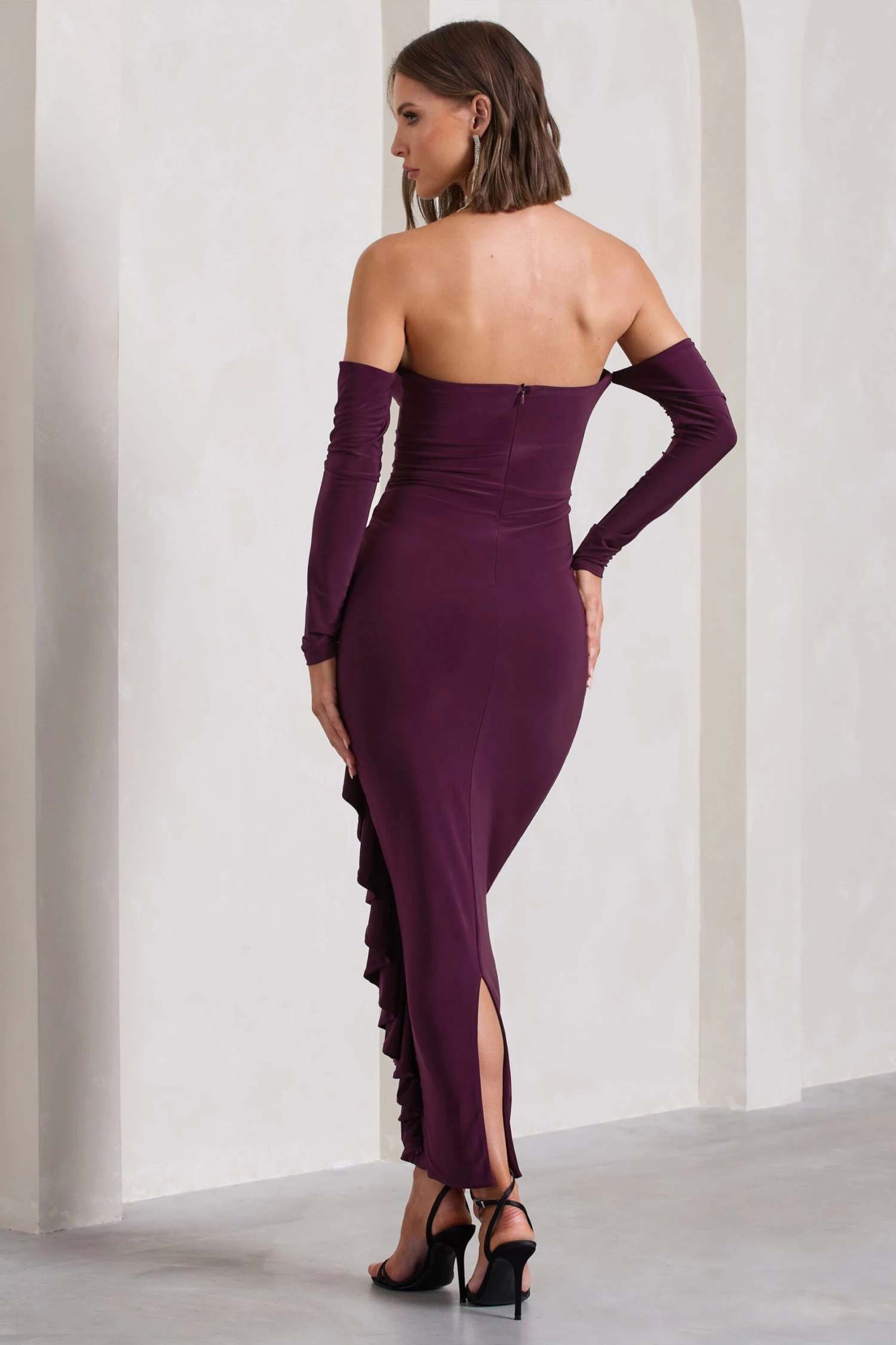 Montana | Plum Bardot Ruffle Maxi Dress 4 Montana | Plum Bardot Ruffle Maxi Dress - Image 2