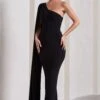 Kamila | Black Asymmetric Open-Back Maxi Dress With Cape Sleeve -ENY Clothing Shop WB CL133113002 KamilaBlackAsymmetricOpen BackMaxiDressWithCapeSleeve1