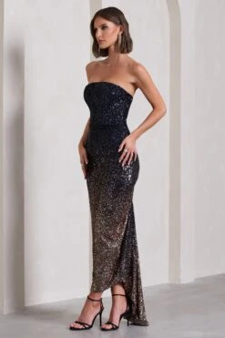 Fade | Navy Gold Ombre Sequin Bandeau Bodycon Maxi Dress -ENY Clothing Shop WB CL133125109 FadeNavyGoldOmbreSequinBandeauBodyconMaxiDress4