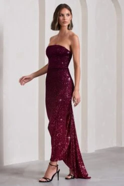 Fade | Berry Ombre Sequin Bandeau Bodycon Maxi Dress -ENY Clothing Shop WB CL133125163 FadeBerryOmbreSequinBandeauBodyconMaxiDress9