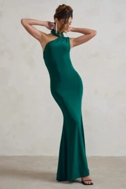 Capucine | Bottle Green Asymmetric Draped Maxi Dress -ENY Clothing Shop WB HRCL128395 CapucineGreenAsymmetricDrapedMaxiDress1