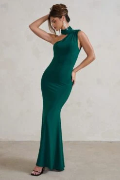 Capucine | Bottle Green Asymmetric Draped Maxi Dress -ENY Clothing Shop WB HRCL128395 CapucineGreenAsymmetricDrapedMaxiDress4