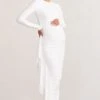 Kiara | White Long Sleeve Ruched Maternity Midi Dress With Frill Detail -ENY Clothing Shop WB HR BR CL129203 KiaraWhiteLongSleeveRuchedMaternityMidiDresswithFrillDetail0