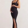 Avril | Black Square Neck Maternity Maxi Dress With Split -ENY Clothing Shop WB HR BR CL129206 AvrilBlackSquareNeckMaternityMaxiDresswithSplit1