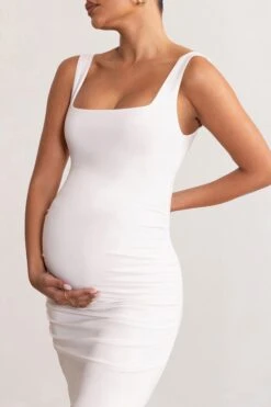 Avril | White Square Neck Maternity Maxi Dress With Split -ENY Clothing Shop WB HR BR CL129206 AvrilWhiteSquareNeckMaternityMaxiDresswithSplit8