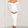 Neva | White Bardot Twist Maternity Midi Dress