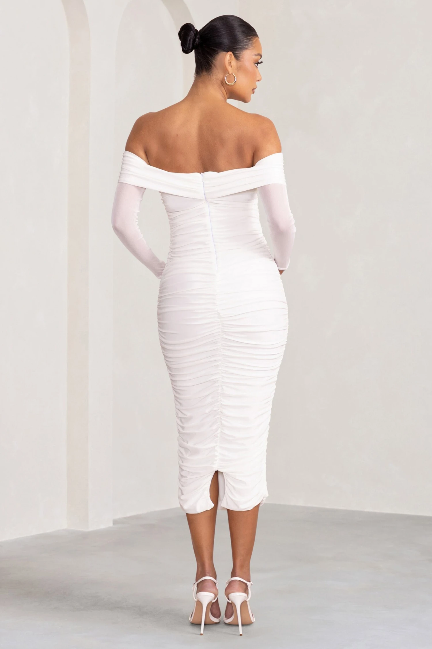 Neva | White Bardot Twist Maternity Midi Dress 4 Neva | White Bardot Twist Maternity Midi Dress - Image 2
