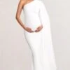 Amaryllis | White Maternity One Shoulder Maxi Dress With Cape Sleeve -ENY Clothing Shop WB HR CC BR CL129202 AmaryllisWhiteMaternityOneShoulderMaxiDresswithCapeSleeve4