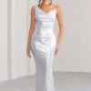 Galaxy Shimmer | Silver Bias Cut Cowl Front Maxi Dress -ENY Clothing Shop WB HR CL124620 GalaxyShimmerSilverBiasCutCowlFrontMaxiDress0