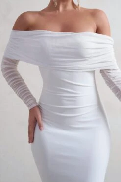 Madeleine | White Fishtail Maxi Dress With Bardot Mesh Long Sleeves 8 Madeleine | White Fishtail Maxi Dress With Bardot Mesh Long Sleeves -ENY Clothing Shop WB HR CL124634 MadeleineWhiteFishtailMaxiDressWithBardotMeshLongSleeves3 c7078564 01a7 4b0a 8249 fad8eaa54bcd