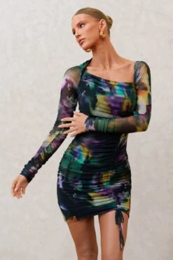 Aphrodite | Watercolour Print Asymmetric Ruched Side Mini Dress -ENY Clothing Shop WB HR CL125499 Aphrodite WatercolourPrintAsymmetricRuchedSideMiniDress1