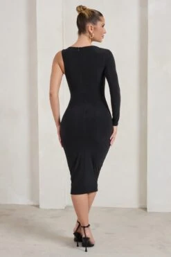 Refine | Black One Shoulder Midi Dress -ENY Clothing Shop WB HR CL125511 RefineBlackOneShoulderMidiDress5