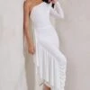 Never Let Go |White One Shoulder Ruched Side Detail Maxi Dress