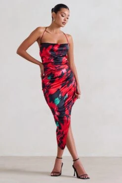 Risk It All | Black & Red Floral Print Cami Cowl Neck Asymmetric Hem Dress -ENY Clothing Shop WB HR CL126039 RiskItAll BlackFloralCamiCowlNeckAsymmetricHemDress1