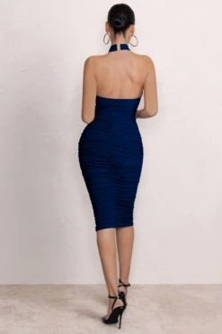 Serendipity | Navy Halter Neck Knot Midi Dress -ENY Clothing Shop WB HR CL126092 SerendipityNavyHalterNeckKnotMidiDress1