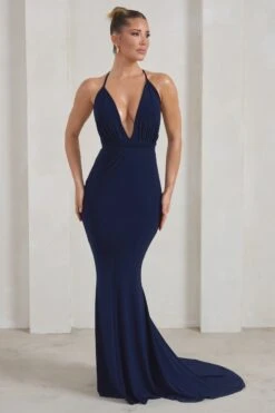 Starlet |Navy Plunge Maxi Dress With Multiway Straps