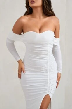 Midnight | White Draped Long Sleeve Maxi Dress -ENY Clothing Shop WB HR CL126209 MidnightWhiteDrapedLongSleeveMaxiDress4