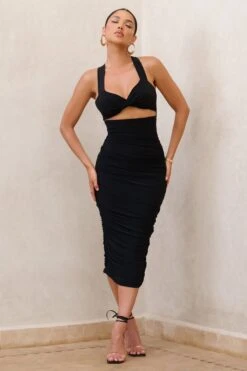 Embody | Black Cut Out Twist Front Ruched Midi Dress -ENY Clothing Shop WB HR CL126226 EmbodyBlackCutOutTwistFrontRuchedMidiDress1