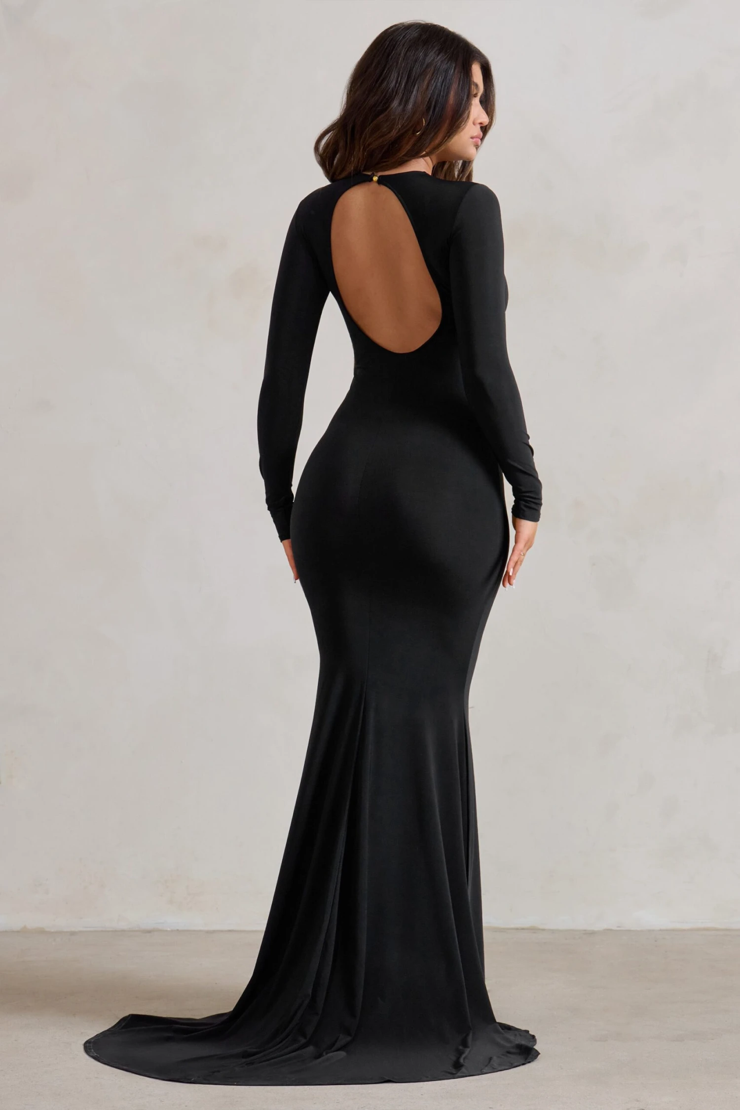 One Step Ahead | Black Long Sleeve Backless Fishtail Maxi Dress 4 One Step Ahead | Black Long Sleeve Backless Fishtail Maxi Dress - Image 2