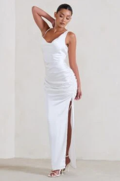 Belonging | White Ruched Cowl Maxi Dress -ENY Clothing Shop WB HR CL126539 Belonging WhiteRuchedCowlMaxiDress1 fa14bcec 6c96 4c89 9290 d51ebf6493bc