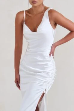 Belonging | White Ruched Cowl Maxi Dress -ENY Clothing Shop WB HR CL126539 Belonging WhiteRuchedCowlMaxiDress3 fb57dafa 4685 42d0 a821 e53c99958be6