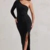 Mystical | Black One Shoulder Maxi Dress With Side Split -ENY Clothing Shop WB HR CL126725 MysticalBlackOneShoulderMaxiDressWithSideSplit0