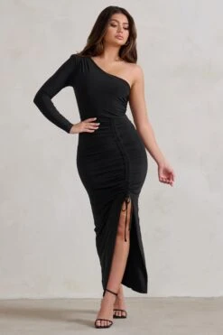 Mystical | Black One Shoulder Maxi Dress With Side Split -ENY Clothing Shop WB HR CL126725 MysticalBlackOneShoulderMaxiDressWithSideSplit3