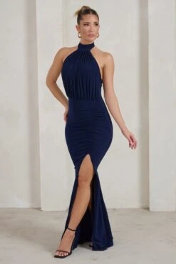 Forever Dreaming | Navy Backless Halterneck Ruched Split Maxi Dress 11 Forever Dreaming | Navy Backless Halterneck Ruched Split Maxi Dress -ENY Clothing Shop WB HR CL126728 ForeverDreamingNavyHalterneckRuchedSplitMaxiDress4 a364ece8 cbad 419f b2cb c39838aa1758