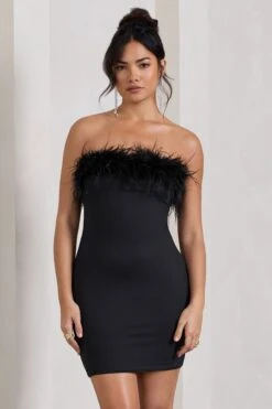 Stop The Show | Black Feather Trim Bandeau Mini Dress -ENY Clothing Shop WB HR CL127104002 StopTheShowBlackFeatherTrimBandeauMiniDress0