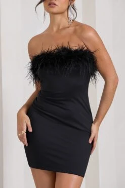 Stop The Show | Black Feather Trim Bandeau Mini Dress -ENY Clothing Shop WB HR CL127104002 StopTheShowBlackFeatherTrimBandeauMiniDress4