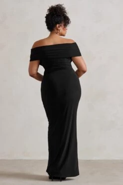 Refined | Black Twist Front Bardot Maxi Dress -ENY Clothing Shop WB HR CL127116 Refined BlackTwistFrontBardotMaxiDress4