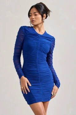 Euphoria | Cobalt Blue Ruched Long Sleeve Mini Dress -ENY Clothing Shop WB HR CL127184071 Euphoria CobaltBlueRuchedLongSleeveMiniDress0