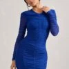 Euphoria | Cobalt Blue Ruched Long Sleeve Mini Dress
