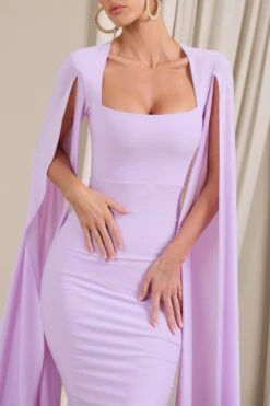 Flawless | Lilac Square Neck Midi Dress With Cape Sleeves -ENY Clothing Shop WB HR CL127209033 Flawless LilacSquareNeckMidiDressWithCapeSleeves4