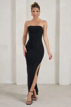One Wish | Black Maxi Dress With Thigh Split