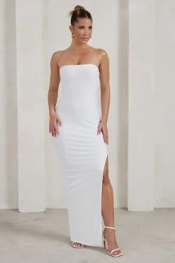 One Wish | White Maxi Dress With Thigh Split -ENY Clothing Shop WB HR CL127217 OneWishWhiteMaxiDressWithThighSplit3 01