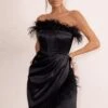 Forever High | Black Bandeau Wrap Front Mini Dress With Feather Trim -ENY Clothing Shop WB HR CL127263 ForeverHighBlackBardotCorsetMiniDressWithFeatherTrim0