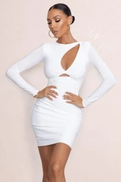 Panama | White Cut Out Mini Dress With Long Sleeves -ENY Clothing Shop WB HR CL127322 PanamaWhiteCutoutLongSleevesMiniDress1