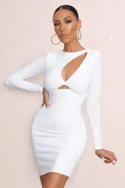 Panama | White Cut Out Mini Dress With Long Sleeves -ENY Clothing Shop WB HR CL127322 PanamaWhiteCutoutLongSleevesMiniDress3